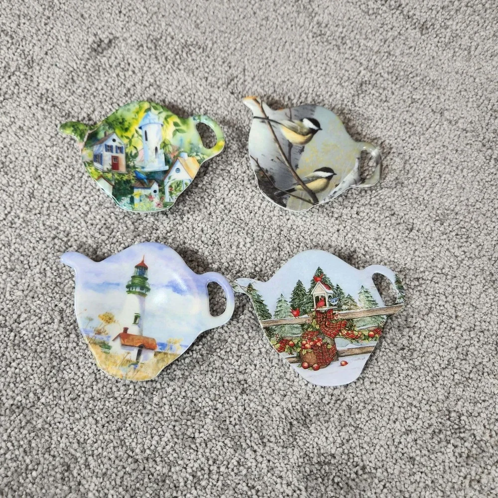 Keller-Charles Tea‎ Bag Rests Melamine Nature Bird Lighthouse Set of 4